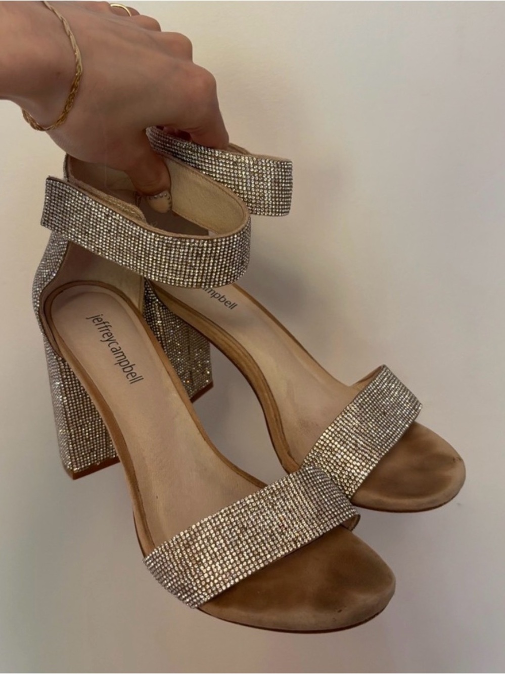 Jeffrey Campbell Silver Crystal Embellished Block Heels